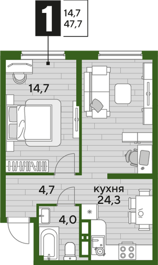 Найти недорогие квартиры в Краснодаре. Продажа 1-комнатной квартиры 47,7 м², 10/16 этаж