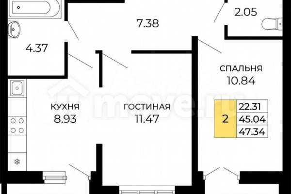 Найти недорогие квартиры в Краснодаре.                                     Продажа 2-комнатной квартиры, 48 м², Краснодар, ул. петра метальникова,                                                     36