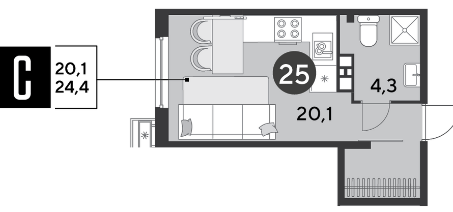 Найти недорогие квартиры в Краснодаре. Продажа квартиры-студии 24,4 м², 4/18 этаж